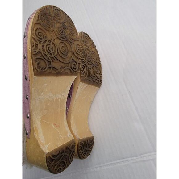 UGG Kalie Clogs Sz 7 Lavender Suede Sheepskin Lined Wood Sole Slip On 5426 - Picture 9 of 9